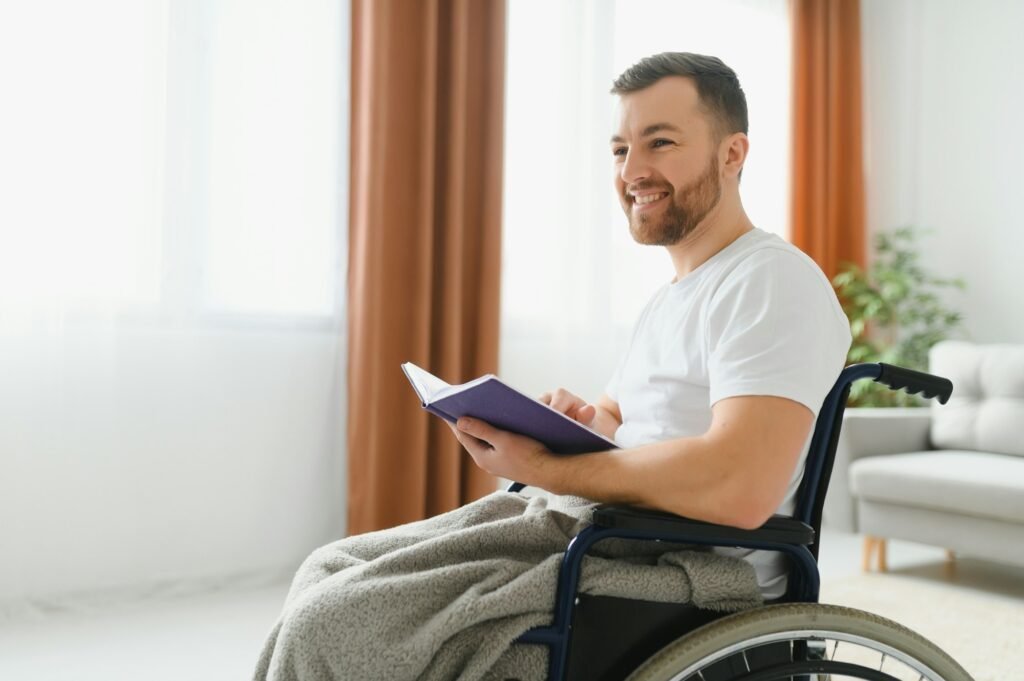 Young student on wheelchair in disability concept